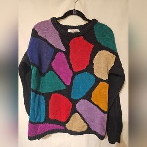 Vintage 80s Abstract Colorblock Crewneck Sweater Medium